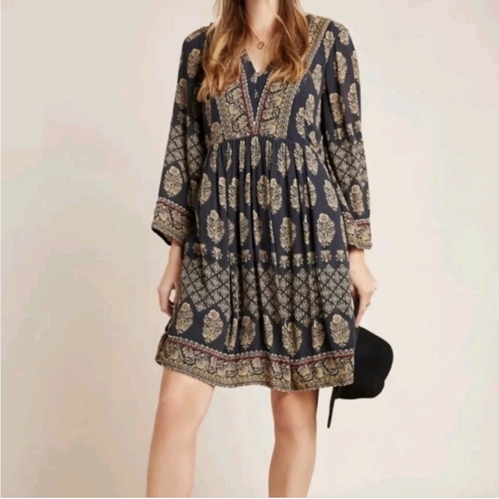 Anthropologie Maeve Lined Tunic/Dress Embroidered India Viscose Sm Gentl…